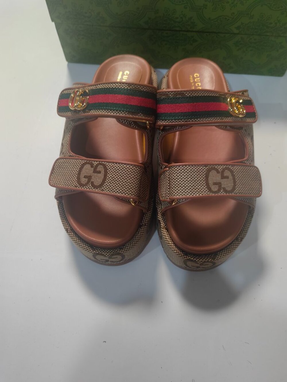 Vintage Gucci GG Canvas Web Stripe Platform Slide Sandals